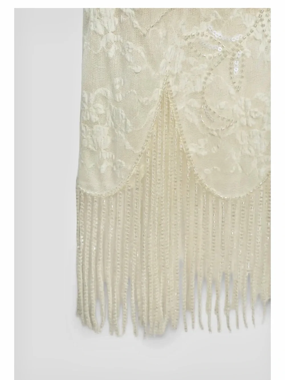 Zara NWT 2 piece top & skirt SET Lace Fringe beaded embellished ivory cream set - Picture 9 of 16
